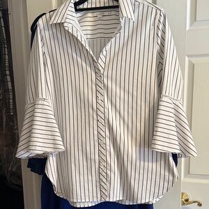 Chico’s Flounce Sleeve White Striped Women's Top